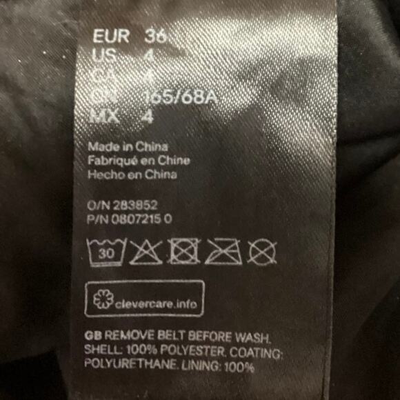 H&M Black Vegan Faux Leather Belted Pockets Paperbag Mini Pencil Skirt Size 4 - Picture 5 of 5